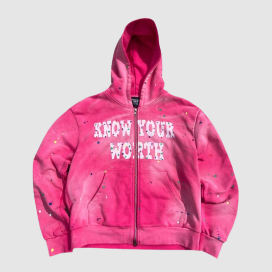 Pink Know Your Worth Zipup