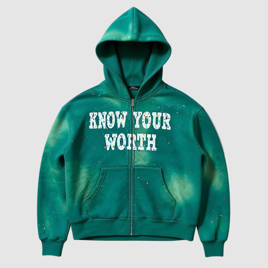 Green Know Your Worth Zipup